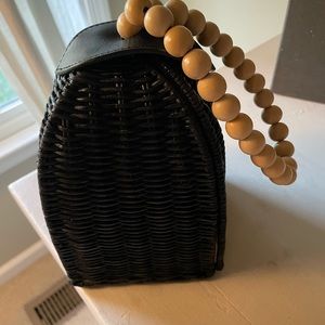 NWT Ulla Johnson black straw trapeze bag